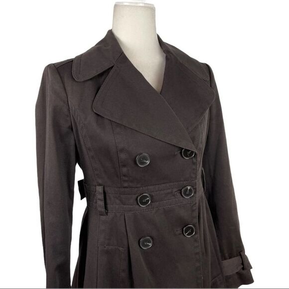 Zara Double Breasted Pleated Trench Coat Jacket Dark Brown Size Small Office Job - Picture 5 of 15